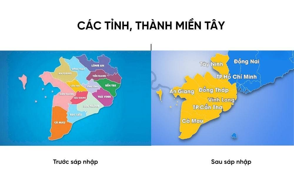 Bản đồ các tỉnh miền Tây sau khi sáp nhập